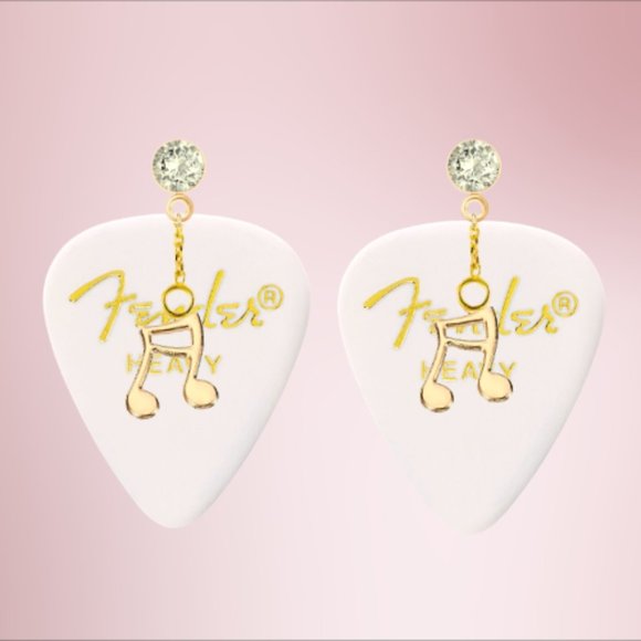 Fender Guitar Pick Earrings With Music Charms - Picture 12 of 13